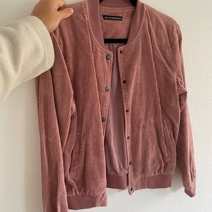 Brandy Melville Pink Corduroy Bomber Jacket